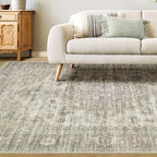 Washable Area Rugs for Living Room -8x10 Neutral Vintage Distressed Floral Farmhouse Boho Large Soft Floor Rug Indoor Non Slip Carpet for Living Room Bedroom Dining Room Office - Brown/Tan
