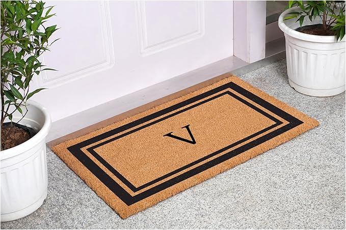Calloway Mills 152962436V Black Border 24" x 36" Monogram Doormat, (Letter V)