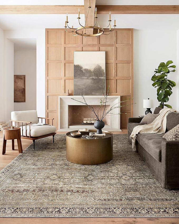 Loloi Layla Collection LAY-03 Olive/Charcoal 2'-6" x 7'-6" .13" Thick Runner Rug, Soft, Durable, Vintage Inspired, Distressed, Low Pile, Non-Shedding, Easy Clean, Printed, Living Room Rug