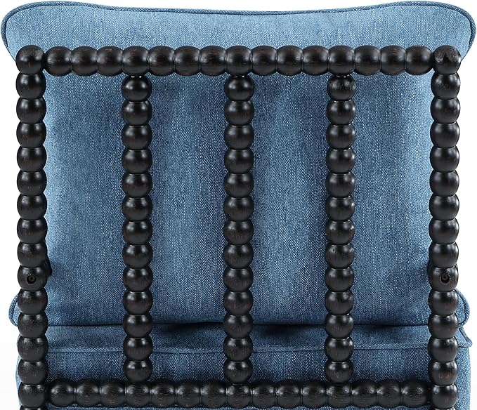 DUHOME Linen Fabric Spindle Accent Chair with Wood Frame,Modern Accent Spool Chairs with Padded Spring Seat and Brushed Blue Base for Living Room Bedroom Farmhouse Home Office Belcony