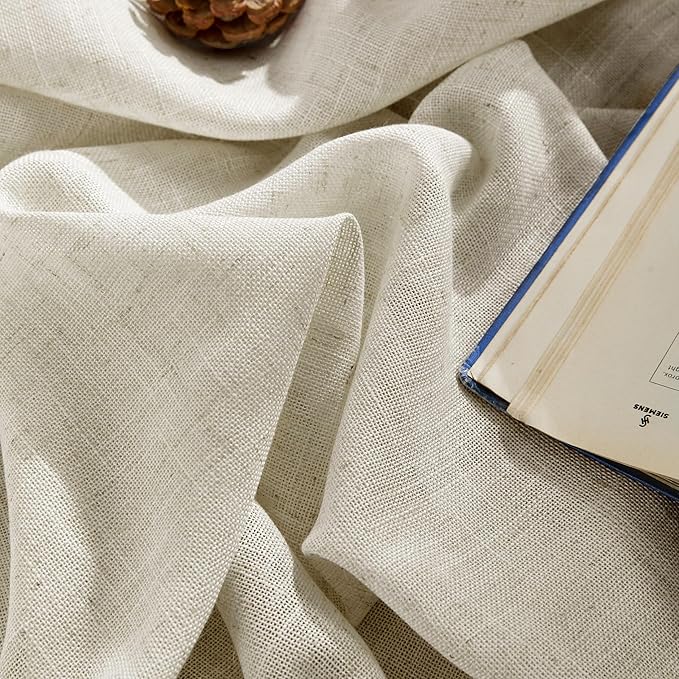 Joydeco Linen Curtains 90 Inch Length 2 Panel Sets,Light Filtering Curtains for Bedroom 70 Inch Wide Living Room Drapes with Back Tabs & Rod Pockets (W70 x L90 Inch, Beige)