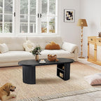 Oval Fluted Coffee Table, 47" Farmhouse Wood Coffee Table Mid Century Modern Center Table Boho Living Room Tables for Living Room Office,Black