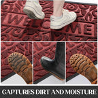 Yimobra Welcome Front Door Mat Outdoor, Heavy Duty Sturdy Non Slip Doormats, Rubber Backing, Low-Profile Entrance Rugs, Absorbent Resist Dirt, Easy Clean Patio Garage Floor Mats, 60X36 Inch, Wine Red