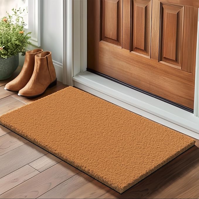 Barnyard Designs Natural Coco Coir Heavy Duty Backing Doormat - Large Cute Non-Slip Front Door Welcome Mat for Outside Entrance or Porch Entry, Brown (17x30, Plain Brown)