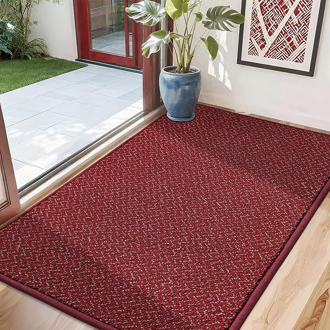 COSY HOMEER-Door-Mat 32"x48" Non Slip Absorbent Entryway Rugs Dirt Trapper Doormats Washable Entrance Mats Low Pile Welcome Floor Mat for Front Back Door and Entry Mats,Red
