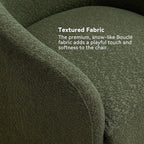 KINWELL 32" Wide Modern Boucle Swivel Barrel Chair, No Assembly Round Upholstered Swivel Accent Armchair for Living Room, Bedroom, Office (Green)