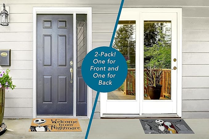 Gertmenian Nightmare Before Christmas Coir Doormat - 2x3 Welcome Mat (2-Pack), Ideal for High Traffic Areas in Front Door, Garage, Entryway - Welcome Nightmare/Jack & Sally, 80005