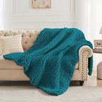Carriediosa Chunky Knit Throw Blanket 50" X 60", 100% Hand Made Large Chenille Loop Yarn Soft Fluffy Throws for Couch Sofa Bed, Big Crochet Cozy Heavy Thick Cable Woven Blankets, Teal