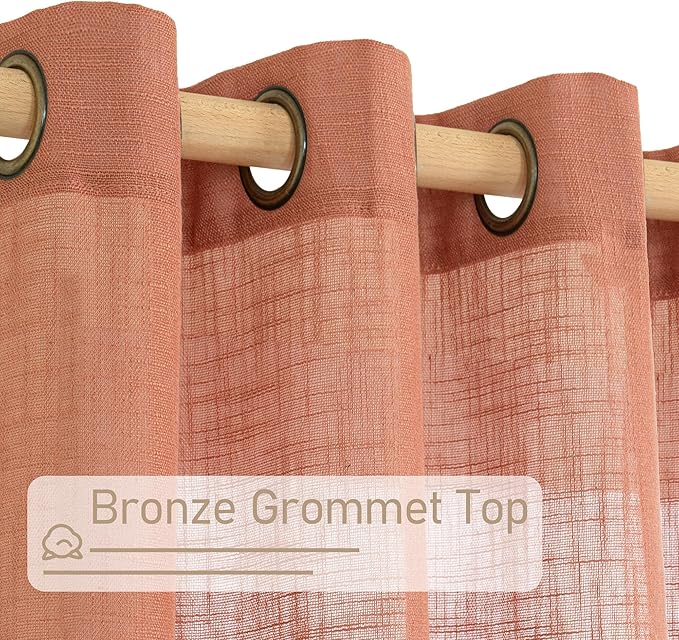 LAMIT Terracotta Linen Curtains 63 inch Length 2 Panels for Living Room, Bronze Grommet Soft Semi Sheer Light Filtering Window Treatments Neutral Fall Decor Drapes for Bedroom, 52 x 63 Inch