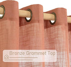LAMIT Short Linen Curtains 40 Inch Length for Kitchen, Semi Sheer Light Filtering Window Curtains Farmhouse Boho Bronze Grommet Panels for Cafe/RV Camper, Terracotta, 2 Panels, 34 x 40 Inch