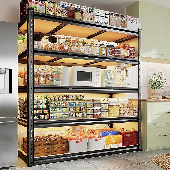 REIBII 48" W Garage Shelving Heavy Duty, 3000LBS Storage Shelves, 5-Tier Adjustable Metal Shelving, Garage Shelves Sturdy Industrial Shelf, Easy Assemble, 72" H x 48" W x 18" D