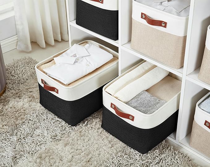 DECOMOMO Storage Baskets for Shelves - Fabric Closet Organizers and Storage Bins, Perfect Baskets for Organizing Closet Toys Nursery (Black and White, XL - 3 Pack)
