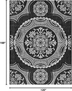 Medallion Outdoor Rug 10x14 Washable Outside Carpet for Indoor Patio Porch Waterproof Easy Cleaning Non Shedding Area Rugs Black 10 x 14