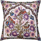 Tree of Life Pillow Cover Lavender Floral Pillowcase Botanical Flower Pillows Plants Farmhouse Traditional Chair Cushions Needlepoint Hand Embroidered Wool Size - 18x18