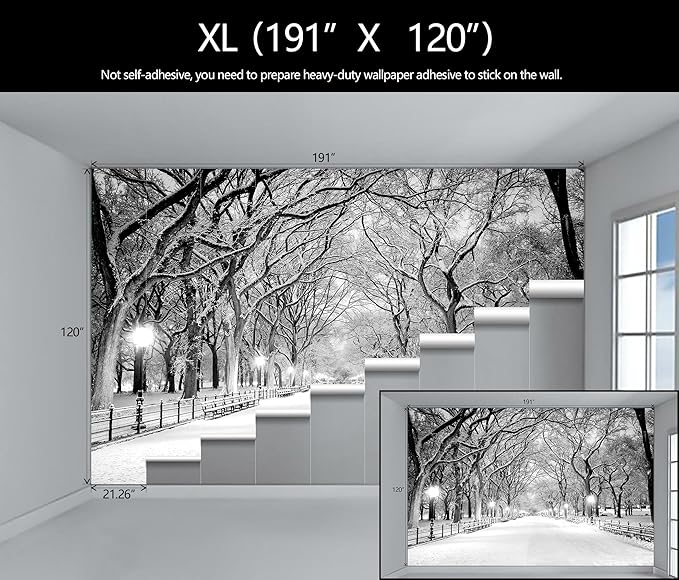 Beautiful 3D Snowy Forest Wallpaper Gray New York Park Landscape Wall Mural Living Room Bedroom (Not Peel and Stick)