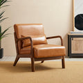 Glitzhome 30" H Mid Century Yellowish Brown Accent Armchair, Single Reading Sofa, PU Leather Lounge Chair with Walnut Ruberwood Frame for Livingroom or Office