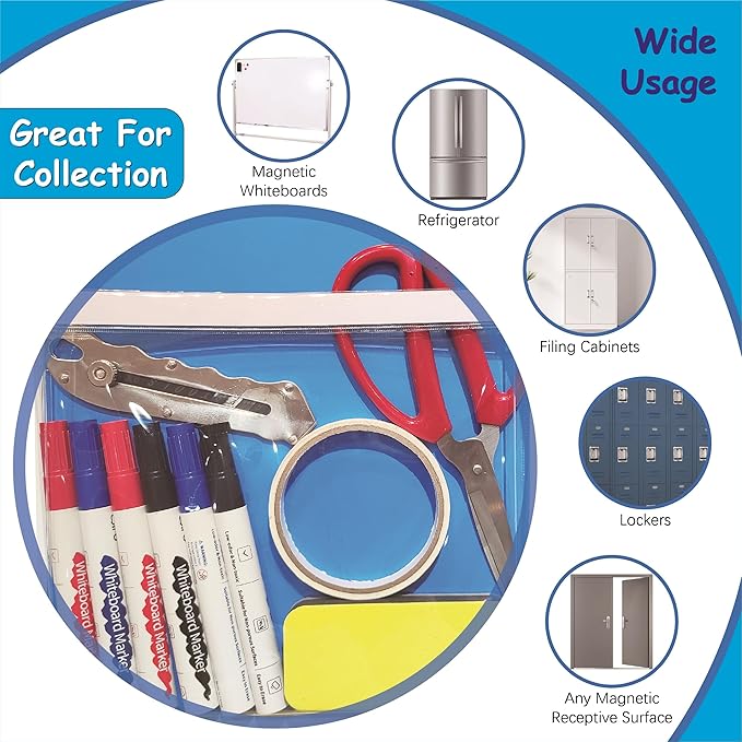 Magnetic Pocket 4 Pack – Self-Adhesive Magnetic Storage Pouch for Documents, Notes & Tools, Strong Magnet Backing for Fridge, Whiteboards, and Metal Surfaces (White 4Pcs)