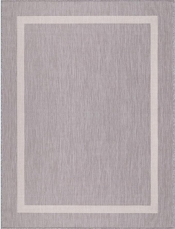 Bordered Outdoor Rug 5x7 Washable Outside Carpet for Indoor Patio Porch Waterproof Easy Cleaning Non Shedding Area Rugs Gray 5 x 7