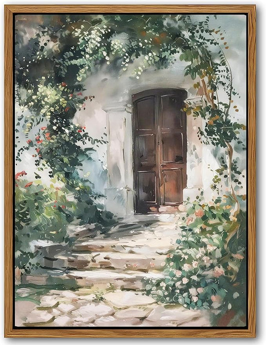 Floating Framed Canvas Vintage Wall Art, Rustic Cottage Spring Garden Oil Paintings Print, Country Floral Pictures Wall Decor for Living Room Bedroom Office Home Decor 8x10 inch