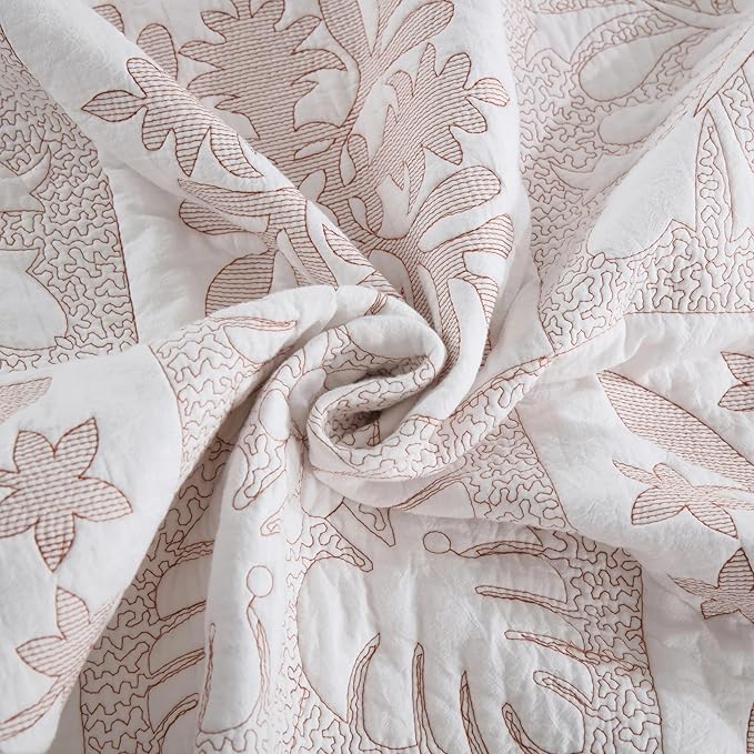 MarCielo 3-Piece 100% Cotton Bedspread Lightweight Quilt Coverlet Embroidery Farmhouse Bedding Set (TJ Colorful,Queen (98"x102"))