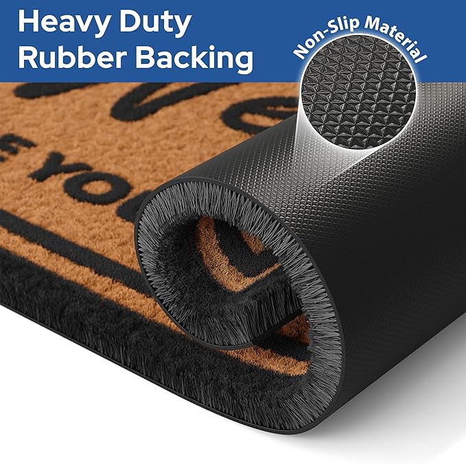 Barnyard Designs Natural Coco Coir Heavy Duty Backing Doormat - Large Cute Non-Slip Front Door Welcome Mat for Outside Entrance or Porch Entry, Brown (17x30, Chaos)