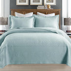 MarCielo 3-Piece 100% Cotton Oversized Bedspread Lightweight Quilt Coverlet Embroidery Farmhouse Bedding Set (TM Mint Green, Oversized Queen (100"x106"))