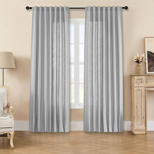 Joydeco Linen Curtains 90 Inch Length, Light Filtering Curtains for Bedroom Living Room, 52 Inches Wide Faux Linen Drapes with Back Tab & Rod Pockets (52x90 inch, Ebony Grey)