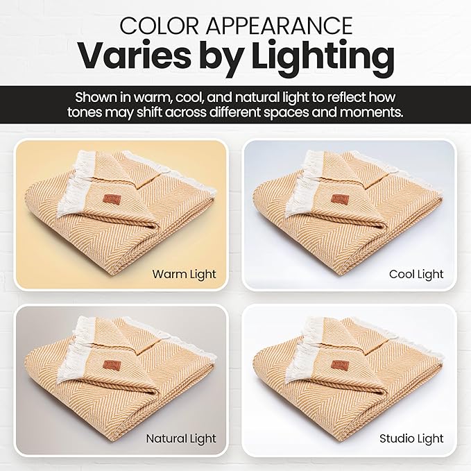 Gold Case Throw Blanket for Couch – 100% Recycled Turkish Cotton Blankets & Throws – Elegant Decorative Throw Blankets for Living Room Sofa – Woven Throws for Couch – Elegant Mustard – 60x80