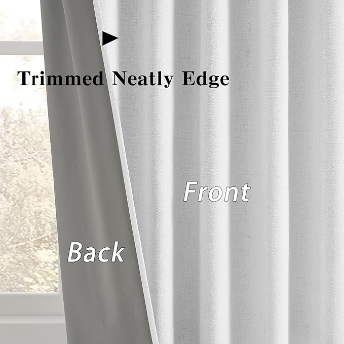 RAIN CITY Snow White Blackout Curtains 94 Inch Long Room Darkening Back Tab Linen Drapery Hook Curtains Patio Door 2 Panels 50 Wide 94 Length