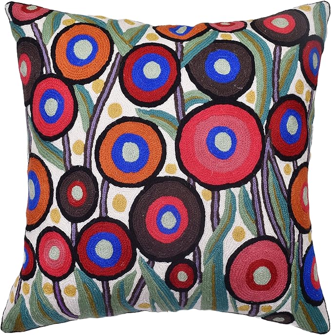 Floral Poppy Pillow Cover White Red Floral Outdoor Pillowcase Suzani Accent Chair Cushion Flower Accent Couch Pillowsham Boho Florals Chair Hand Embroidered 18x18 Inch