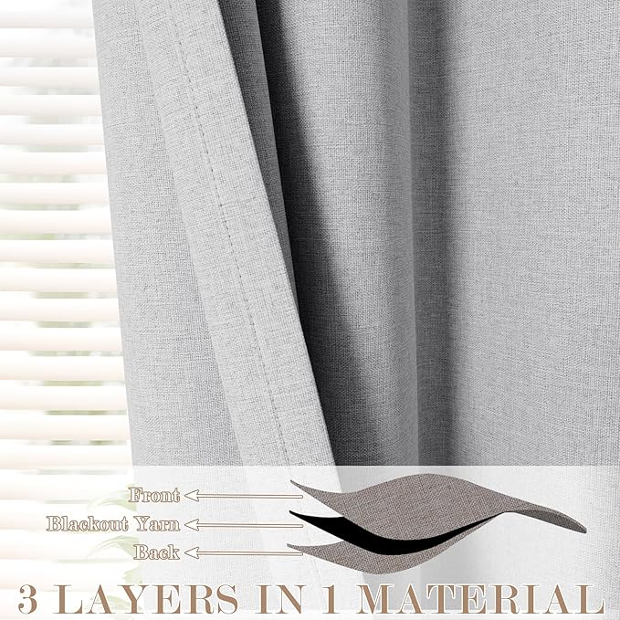 Silver Grey Pinch Pleat 100% Blackout Drapes Linen Blend, Room Divider, Room Darkening, Energy Saving, Furniture Protecting, Light Blocking Extra Wide Privacy Curtains, 200Wx108L, 1 PC