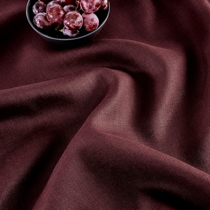 Solino Home Linen Burgundy Table Runner 120 Inches Long - 100% Pure Linen 14 x 120 Inch Table Runner for Fall, Autumn, Thanksgiving - Classic Hemstitch