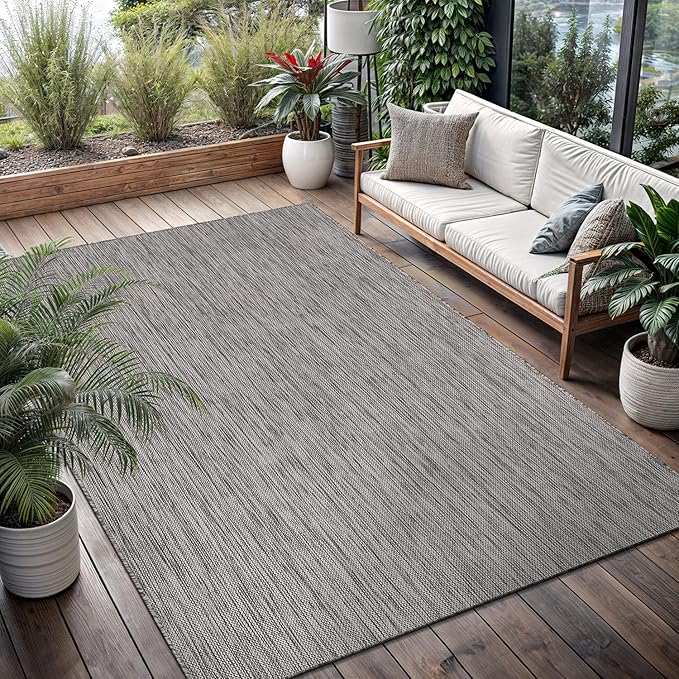 Washable Indoor Outdoor Rug 8x10 Weather Resistant Area Rugs Modern Solid for Porch Deck Balcony Backyard Patio Outside Carpet (8 X 10 Silver Grey)