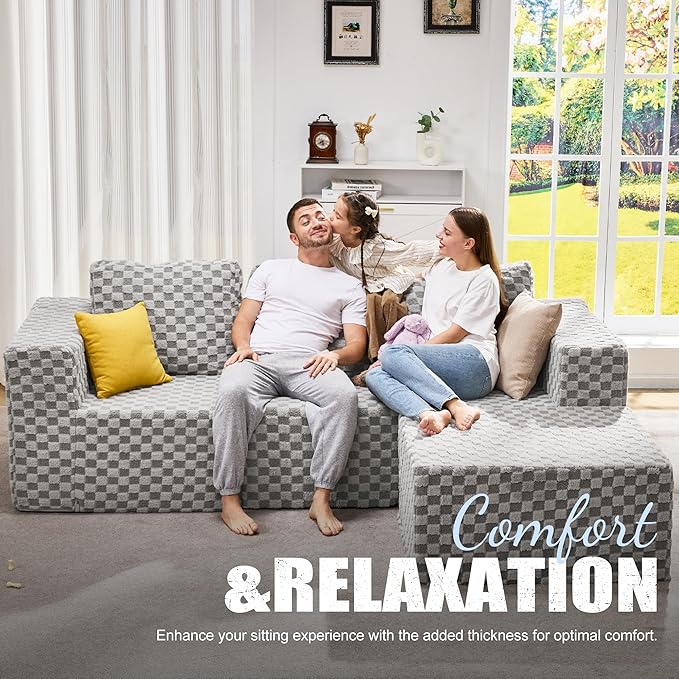 Hobestluk Modular Sectional Sofa Memory Foam Couch Oversized Sectional Sofa 3-Seater with Chaise Cloud Couch with Removable Cover L Shape Sofa for Living Room (Plush Grey, 3-Seater with Chaise)