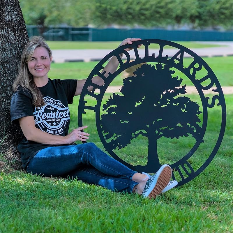 RealSteel, Tree of Life, Oak Tree Family Monogram, Custom Metal Signs, Personalized Wall Art, Split Letter Monogram, Metal Wall Decor, Last Name Sign, Family Name Sign, Dad Gift, Outdoor Garden Decor