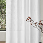MYSKY HOME White Sheer Curtains 63 inch length Light Filtering Semi Sheer Curtains for Bedroom Short Window Treatment Privacy Protect Drapes Set, Back Tab Boho Farmhouse Linen Soft, 50" Wide, 2 Panels