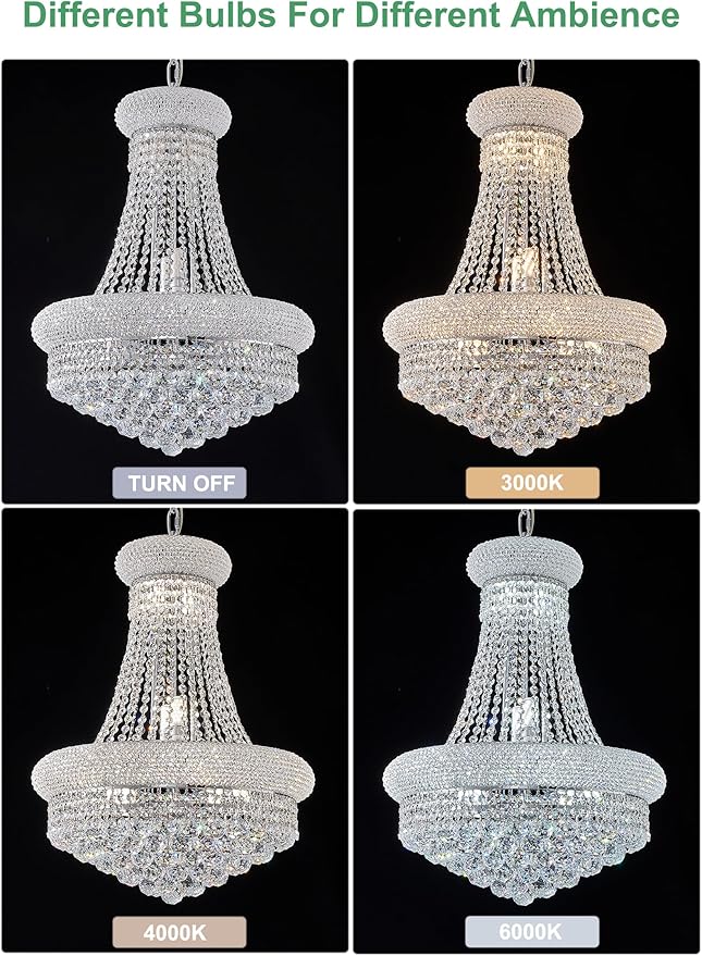12 - Light Unique Empire Crystal Chandelier for Foyer Entrance Living Room Dining Room Bedroom Entryway Chrome Finish