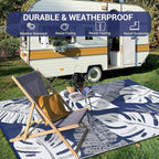 GAOMON Outdoor Plastic Straw Rug 9x18 Waterproof Patio Rug Reversible Camping Mat, Foldable Portable RV Picnic Carpet with Bag & 4 Stakes, UV Resistant Outside Carpet for Deck Balcony, Blue