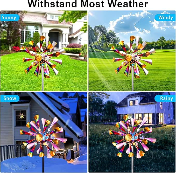 54'' Wind Spinners Outdoor Solar Garden Decor Light - Unique Metal Stake Colorful Windmill, Durable Waterproof Design for Garden, Lawn, Patio