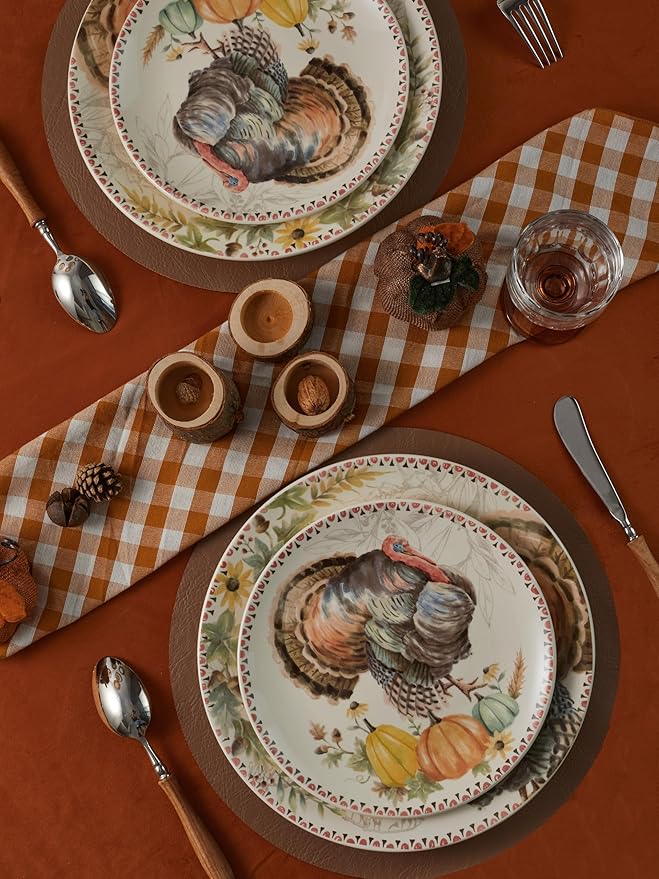 Bico Blessing Season Dinner Plates Set of 4, 11 Inch Large Ceramic Plates for Pasta, Steak, Stylish Serving Dishes, Microwave and Dishwasher Safe, Gift for Housewarming and Thanksgiving