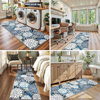 Area Rug 2x6 Blue White Washable Entry Rug Multicolored Tropical Botanical Modern Floral Indoor Kitchen Door Mat Entrance Carpet Non Slip for Bedroom Living Room, Porch