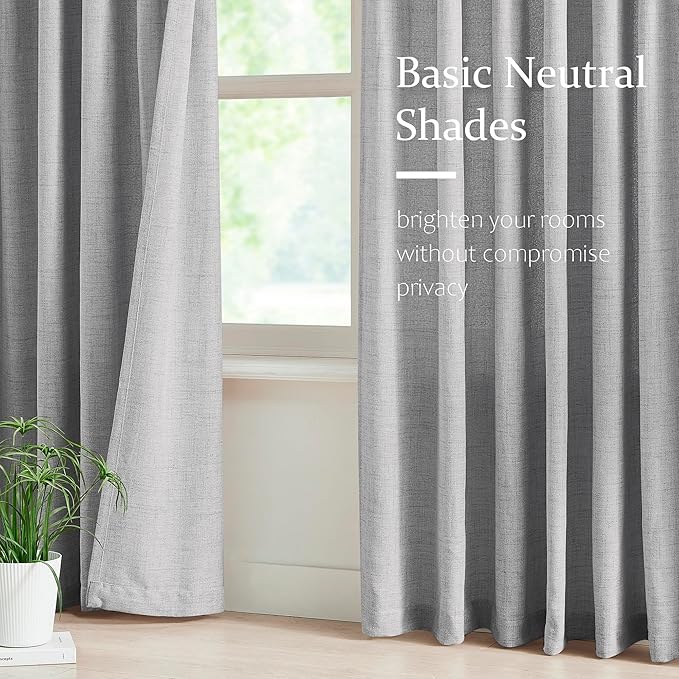 FMFUNCTEX Pinch Pleated Curtains 96 Inches Long for Living Room, Dove Grey Semi Sheer Faux Linen Textured Pleat Drapes for Bedroom with Hooks, Light Filtering Farmhouse Window Drapes 2 Panels