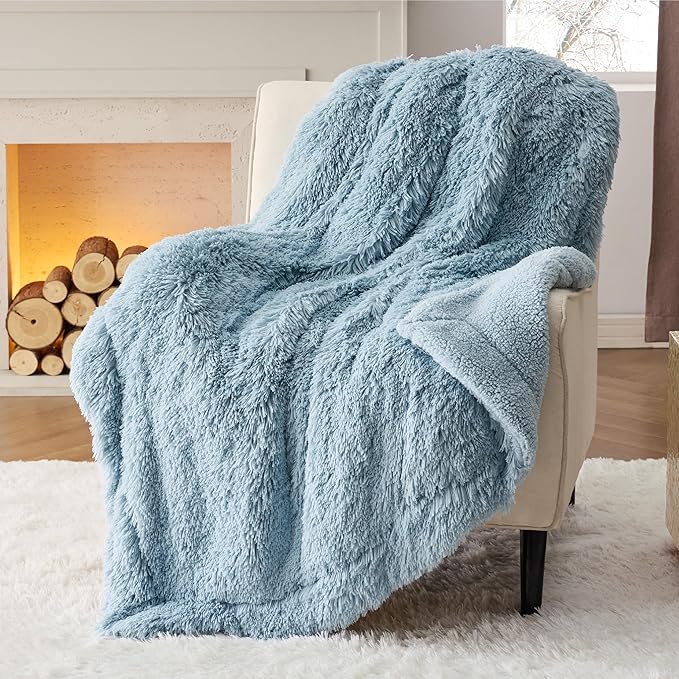 Bedsure GentleSoft Fluffy Light Sky Blue Throw Blanket, Dusty Baby Blue Decor Gifts for Women Men, Soft Cozy Fuzzy Plush Warm Minky Thick Sherpa Fleece Faux Fur Throw Blanket for Couch Bed, 50x60