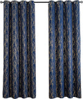 Grommets Blackout Long Window Curtains Navy Blue Gold-52W*84L 2PCS Drapes for Bedroom