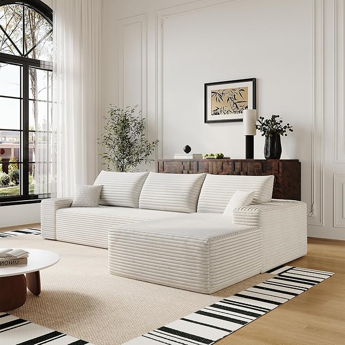 108" Sectional Couches for Living Room Modern Modular Sofa with L-Shape Couchs Upholstered Boneless Couch Deep Seat Sectional Couch with Chaise (White, Right Facing Chaise+2Seaters)