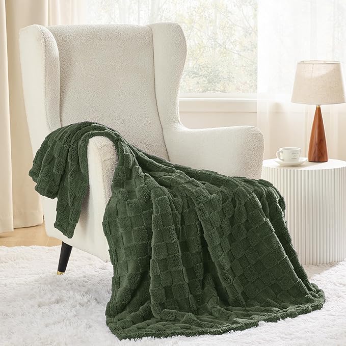 Bedsure GentleSoft Bronze Green Throw Blanket for Couch - Checkered Fleece Blankets Gifts for Women Men Girls, Cute Soft Cozy Throw for Bedroom Home Decor Gifts, 50x60 Inches