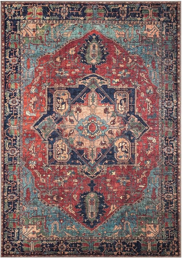 Keen Home Design 5x7 Rug - Machine Washable Area Rug with Non-Slip Backing, Ideal for Living Room, Dining Room, Bedroom - Vintage, Easy Clean, Durable, Low Pile Rug - (5' x 7')