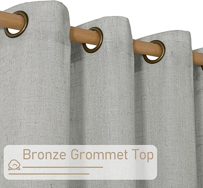 LAMIT Grey Linen Curtains 95 inch for Living Room, Semi Sheer Light Filtering Boho Window Textured Burlap Drapes with Bronze Grommet for Bedroom Farmhouse, 2 Panels Set, 52 x 95 Inch