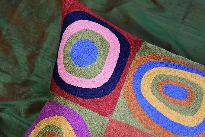 Lumbar Kandinsky Cushion Cover Farbstudie Quadrate Hand Embroidered Wool 13x21