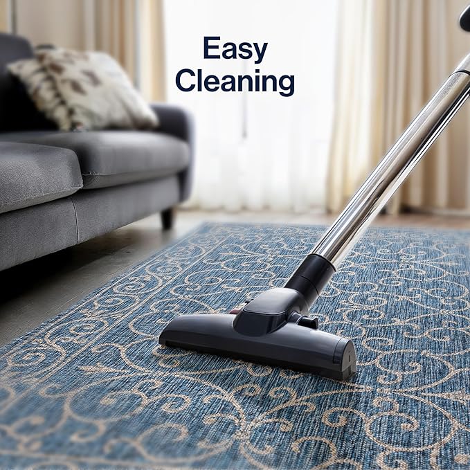 JONATHAN Y Vintage Filigree Indoor Outdoor Area Rug 8X10 Navy/Gray, Charleston Textured Weave for Backyard, Patio, Porch, Easy-Cleaning, High Traffic, Pet-Friendly, Non-Shedding (SMB106D-8)